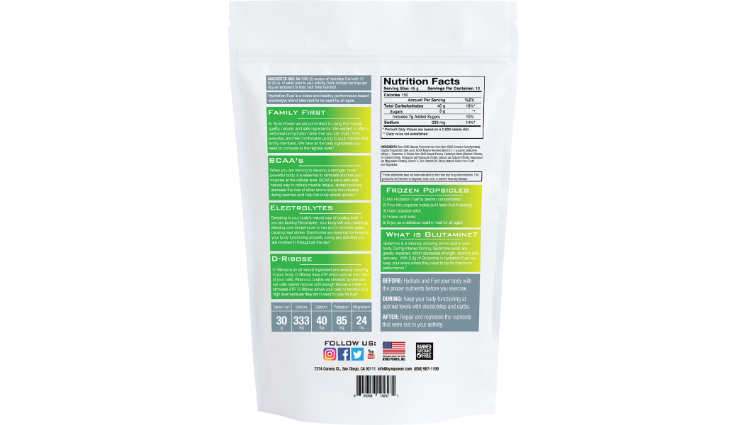 Ryno Power Hydration Fuel Drink Mix - Lemon/Lime - 1 lb - 10 Servings
