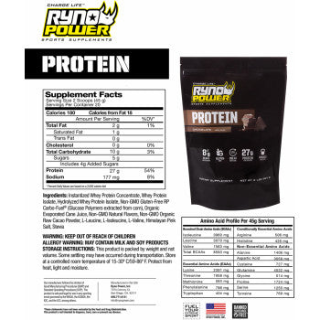 Ryno Power Protein Premium Whey Powder - Chocolate - 2 lb - 20 Servings