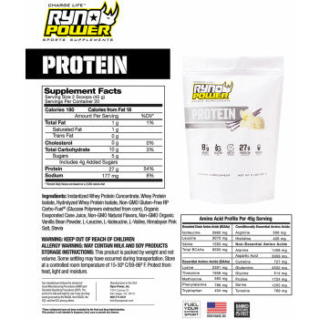 Ryno Power Protein Premium Whey Powder - Vanilla - 2 lb - 20 Servings