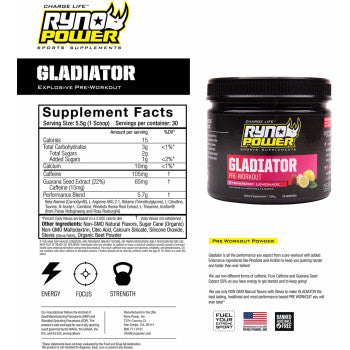 Ryno Power Gladiator Pre-Workout Drink Mix - Tub