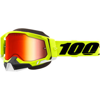 100% Racecraft 2 Snow Goggles, Fluo Yellow - Red Mirror