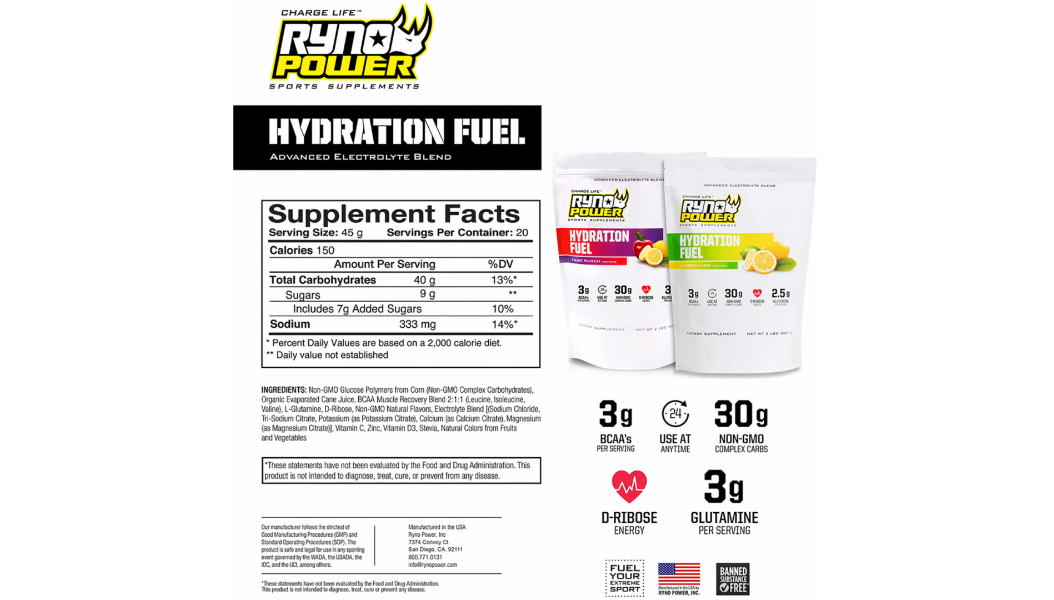 Ryno Power Hydration Fuel Drink Mix - Fruit Punch - 1 Serving