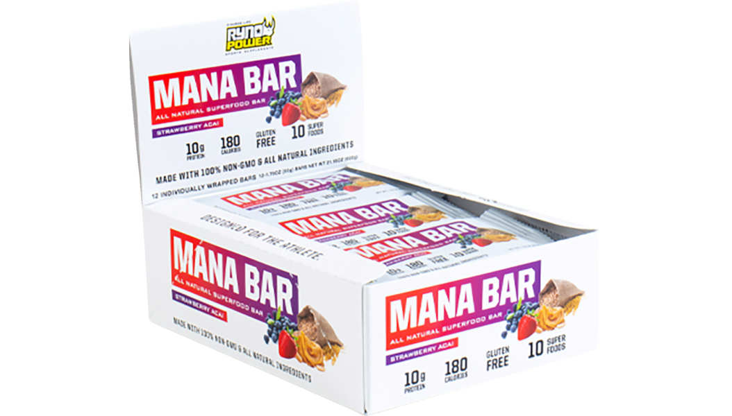 Ryno Power Mana Protein Bar - Strawberry Acai - 12 Pack with Display Caddy