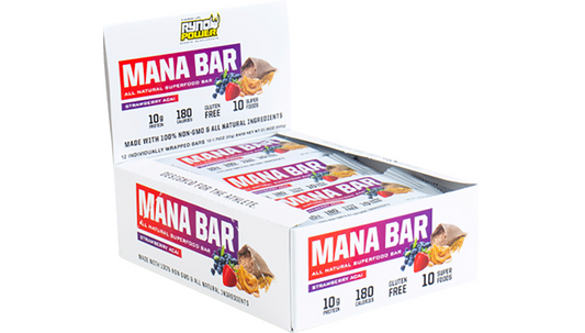 Ryno Power Mana Protein Bar - Strawberry Acai - 12 Pack with Display Caddy