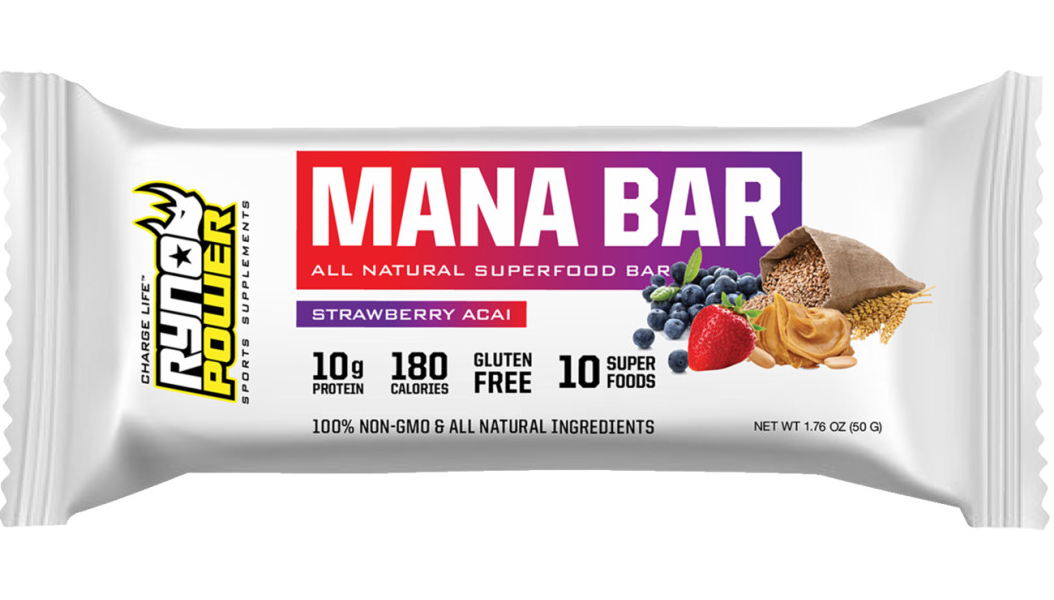 Ryno Power Mana Protein Bar - Strawberry Acai - 12 Pack with Display Caddy