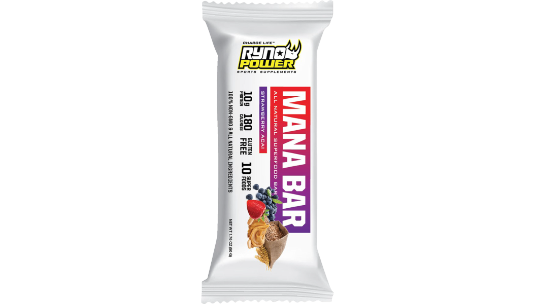 Ryno Power Mana Protein Bar - Strawberry Acai - 12 Pack with Display Caddy