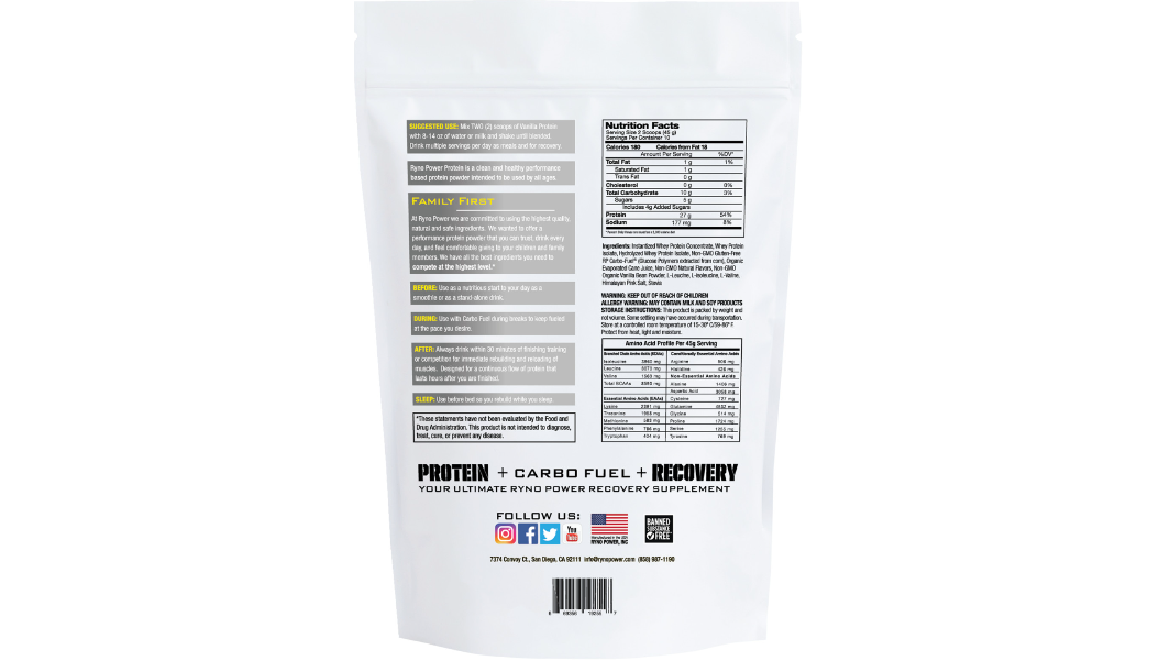 Ryno Power Protein Powder - Vanilla - 1 lb - 10 Servings